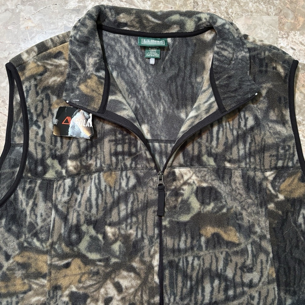LL Bean Vest Mens XL Tall XLT Woodland Full Zip Sleeveless Hunting Polartec